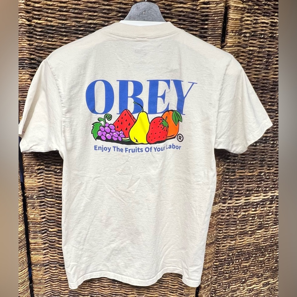 Obey Off-White Graphic T-Shirt for Men- Enjoy the‎ Fruits of your labor, Small
